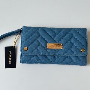 Bebe Blue Denim Chevron Pattern Quilted Wristlet